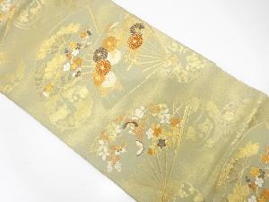 扇面に松梅・蝶・菊模様織出し袋帯